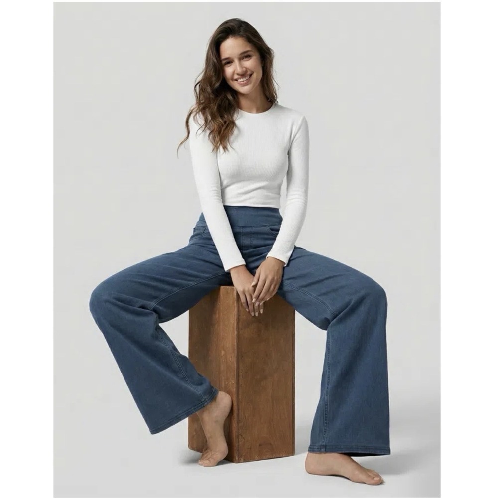 Halara Jeans Women's Sz L Flex High Waisted Pull On Wide Leg Flare Stretch